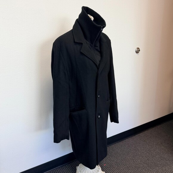 Black Rivet Pea Coat Mens Wool Blend Button Front Layered Warm Lined Size Small - Picture 2 of 13
